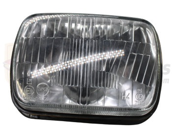 Óptica de faro delantero H4 con cerquillo Seat 127 y 133 y Land Rover Ligero original Fores f280 antiguo stock