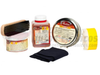Kit para el cuidado del cuero de color negro y con cepillo RestomLeatherCareKit